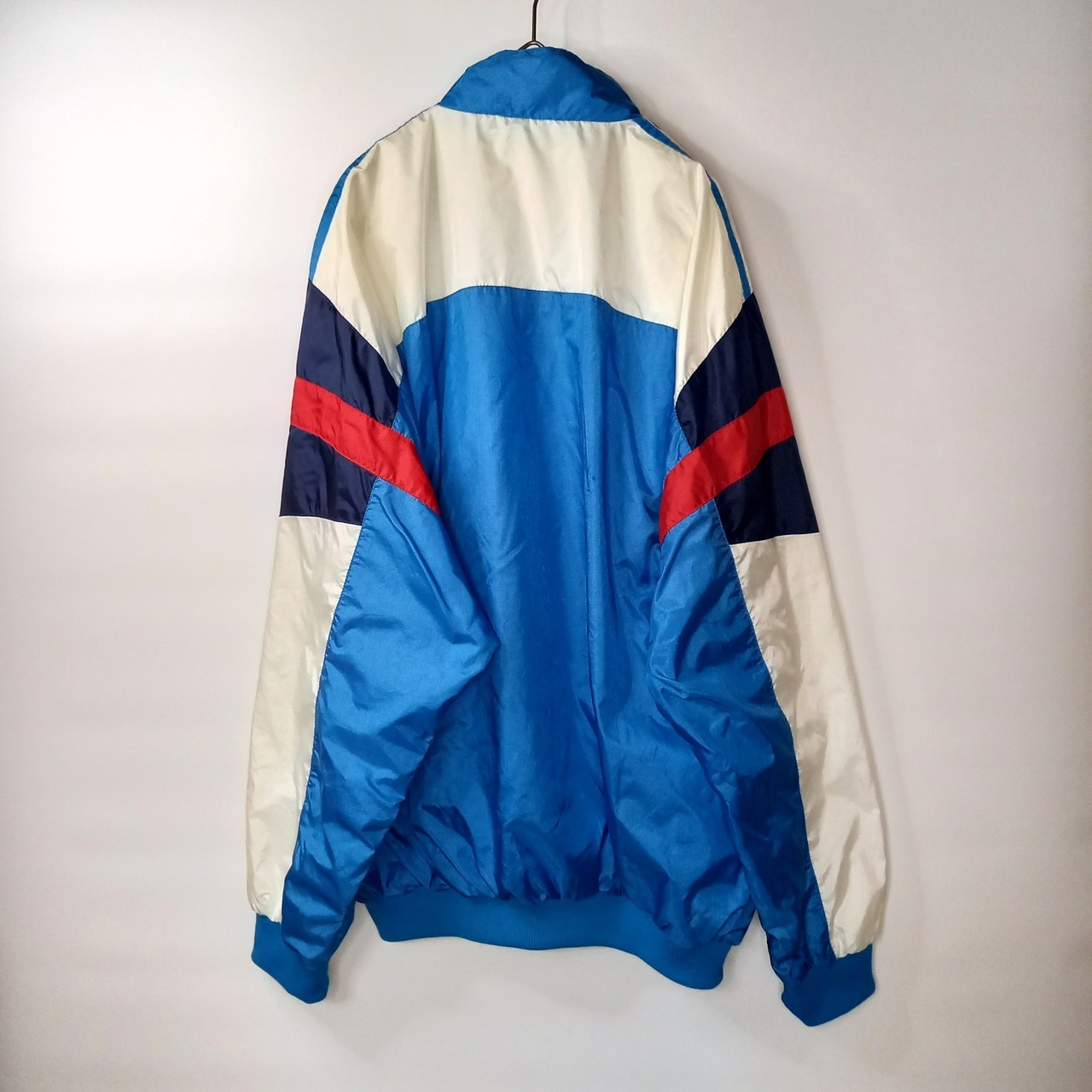 80s　アディダスオリジナルス　ナイロンジャケット　刺繍ロゴ　水色　白　XL