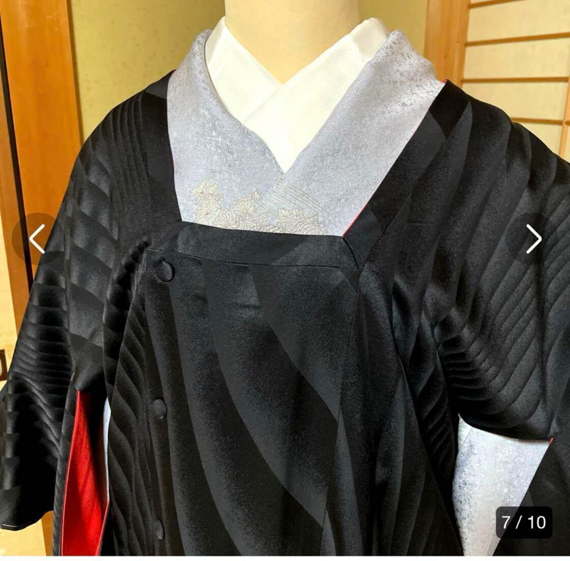 未使用 新品 躾 美品 作家物 裄67 ロング 袷 正絹 道行 ブラック  