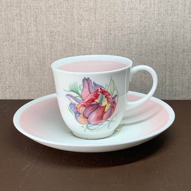 スージークーパー「パロットチューリップ カップ&ソーサー(デミサイズ ピンク)」イギリス製 ヴィンテージ susie cooper B