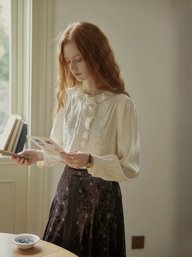 Rêverie Embroidery Frill Lace Collar Blouse F0847