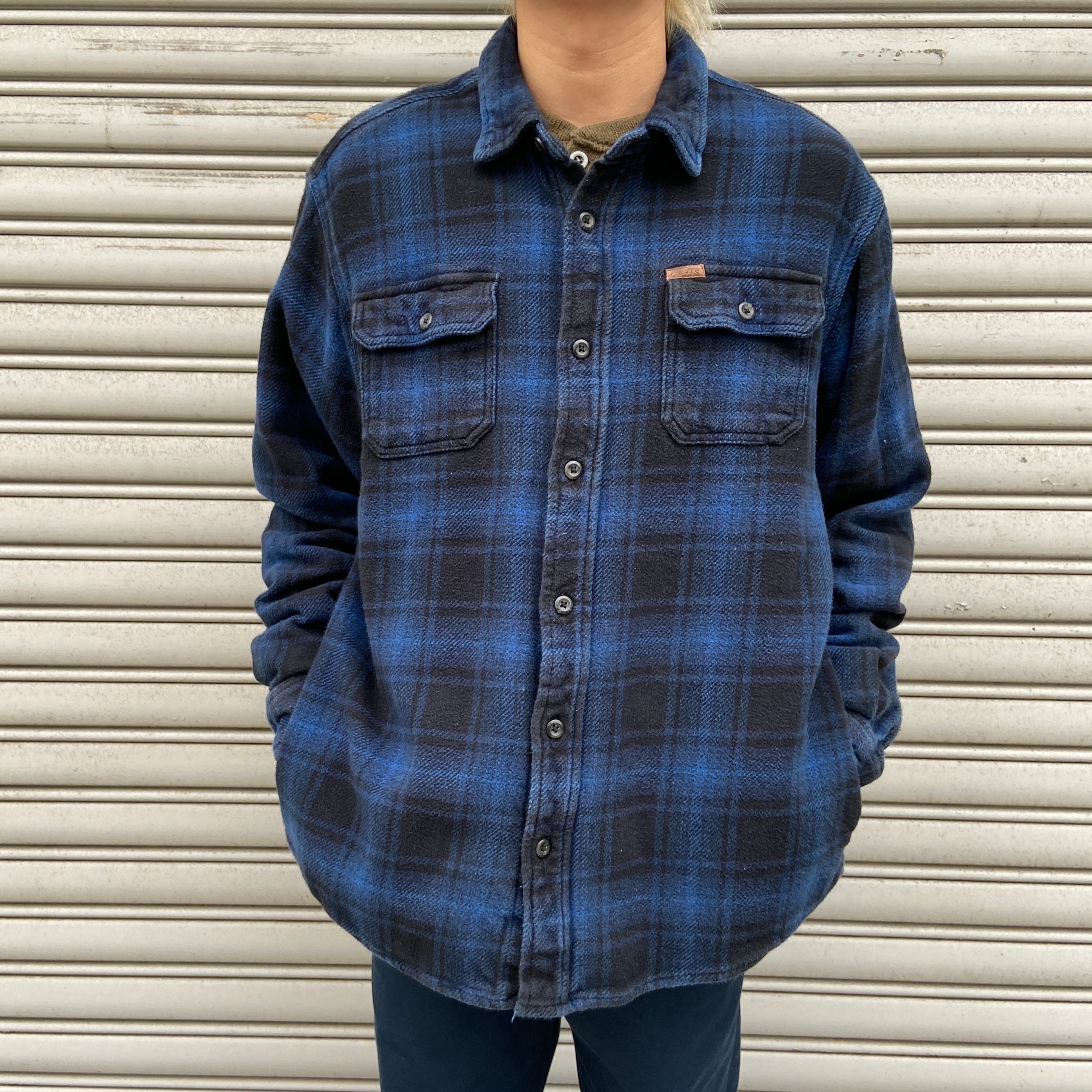 ORVIS オービス ヘビーネルシャツ サイドポケット付き XL 紺 黒 | 古着