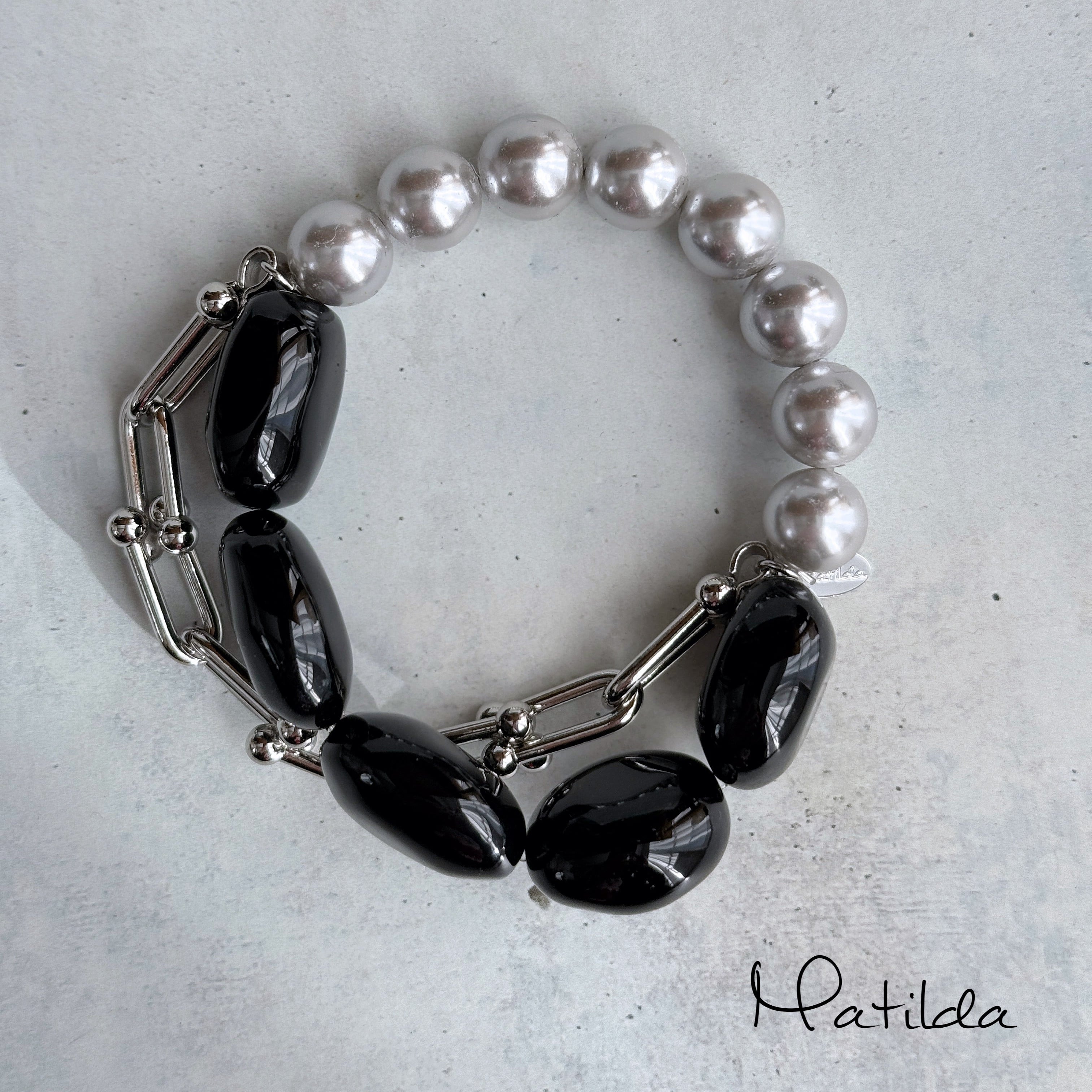 【再販】Chain & stone bracelet(オニキス×貝パール)