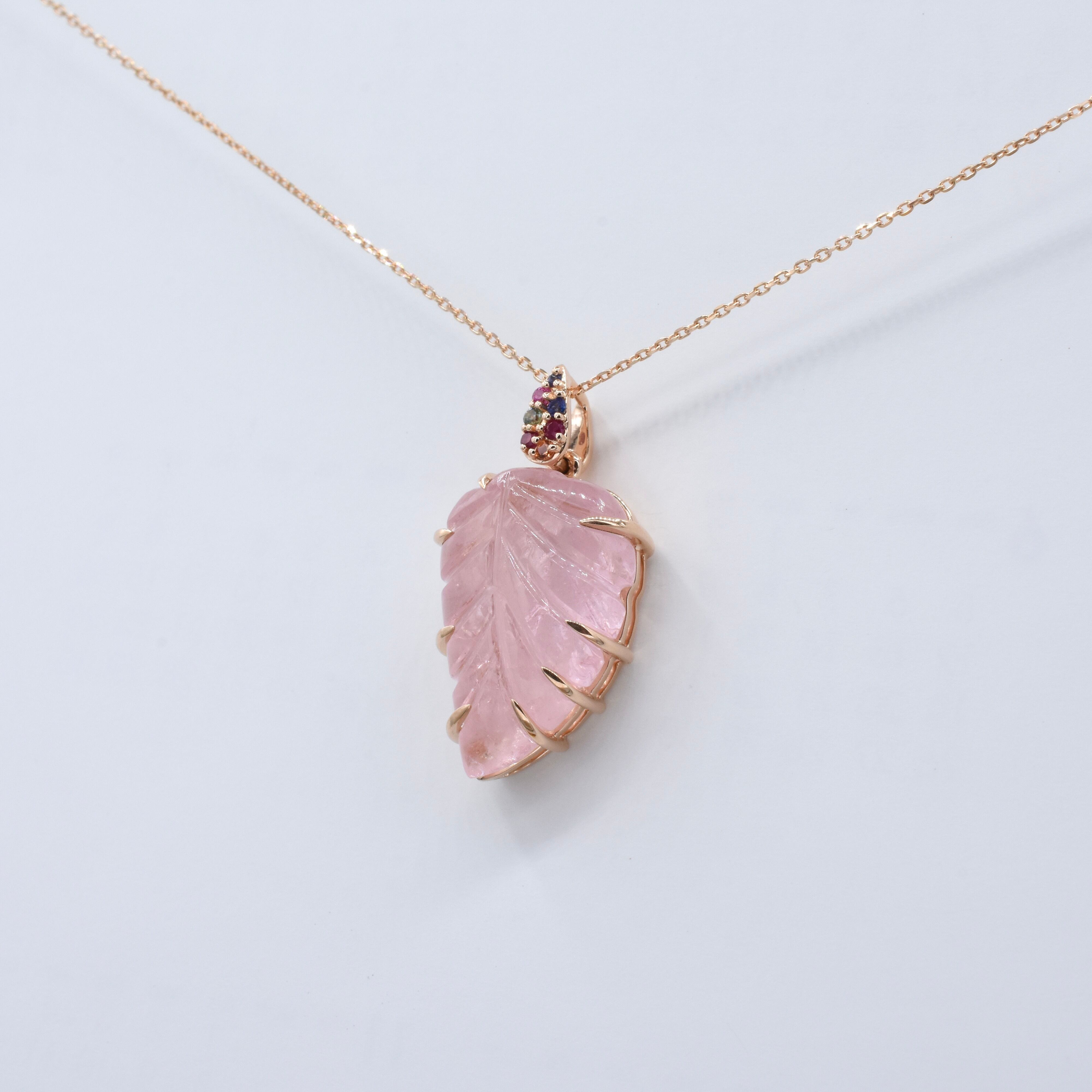 リーフカービング 大粒 モルガナイト 食いしん坊 K18 ピンクゴールド  