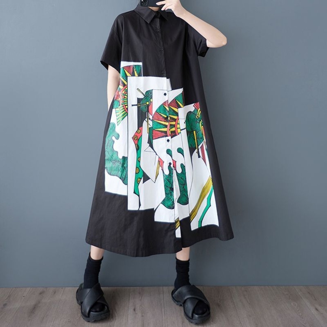 アート柄 シャツワンピース  30077