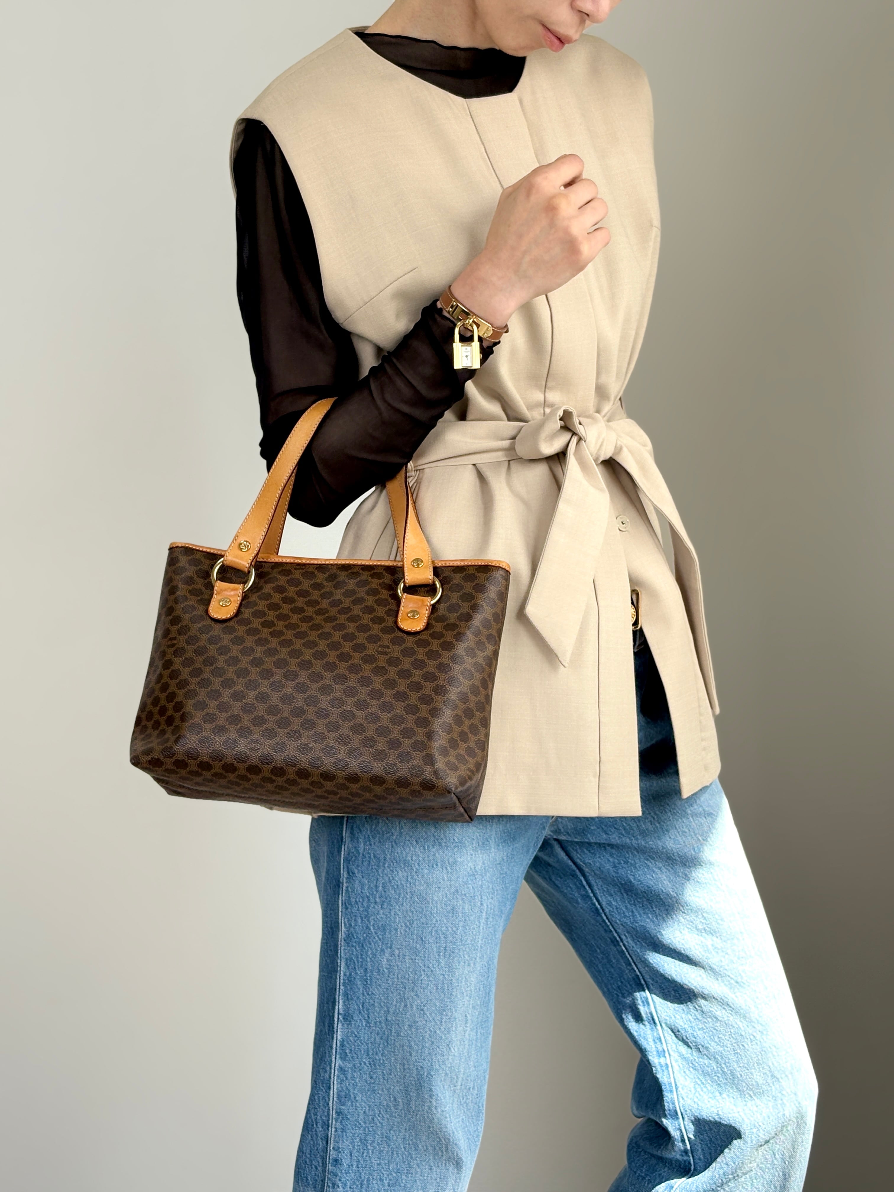 CELINE セリーヌ マカダム ハンドバッグ ブラウン PVC トートバッグ