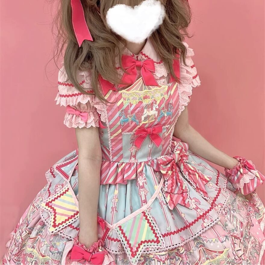 リズリサ ピンク 半袖 ブラウス 量産型 地雷系 リズリサ LIZ LISA Sewing Bear柄ワンピース ピンク 地雷系