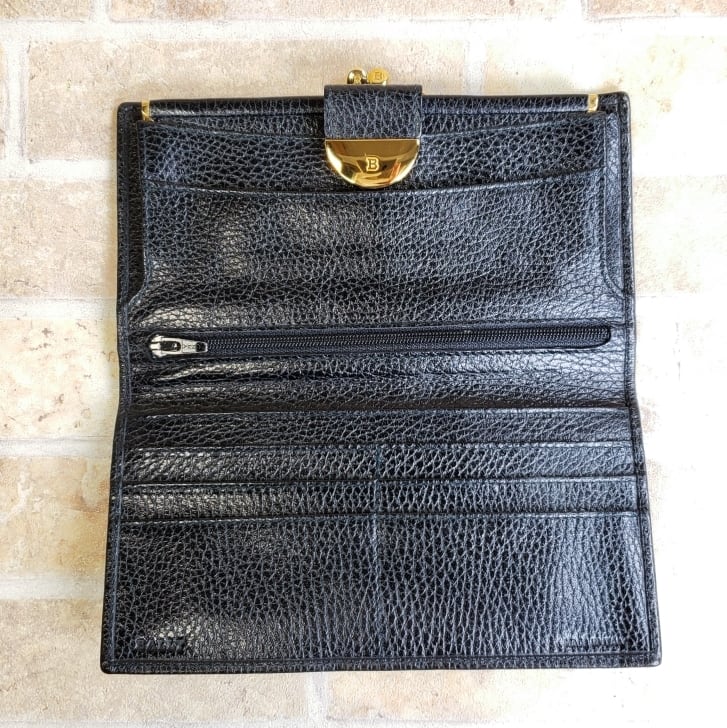 未使用 バリー BALLY ☆ シュリンクレザー がま口 長財布 ブラック