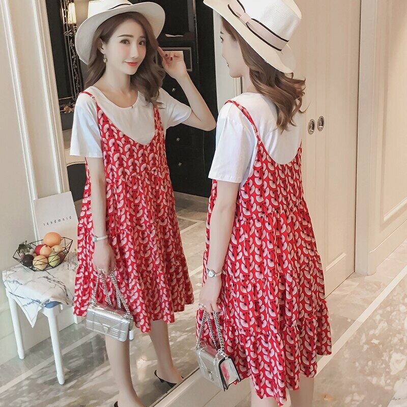 【新作】【送料無料】 マタニティ服2個の看護服セット服妊娠中の女性シフォンマタニティ授乳用ドレスキャミソール付き AL expec371561293789