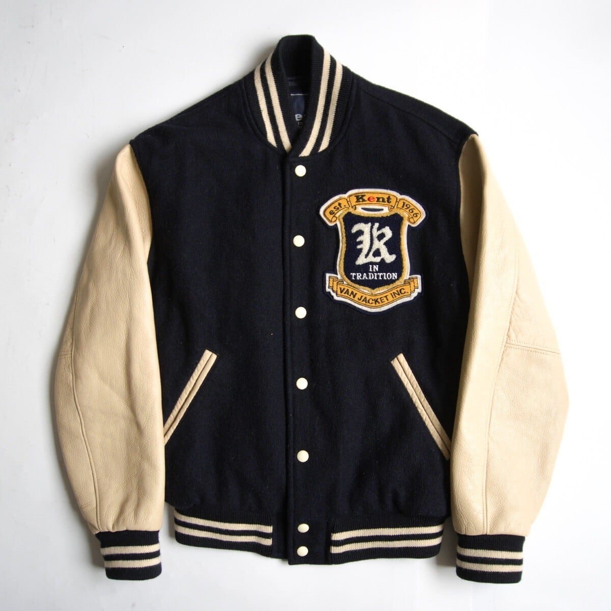 ビンテージ VANジャケットKENT 美品】Kent IN TRADITION×VAN JAC【レザー スリーブスタジャン】L