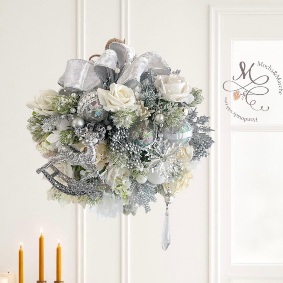 クリスマスリース シルバーとホワイトの輝き クリスマスギフト アート