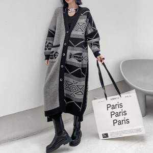 Two Color Knitted Long Coat / ツーカラー ニット ロング コート