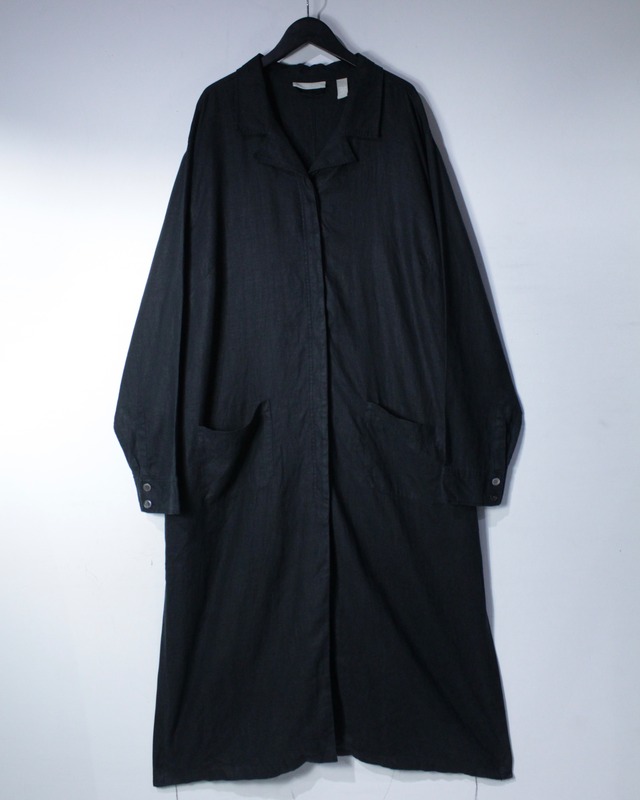 【Caka BLACK】Vintage Black Linen Long Coat