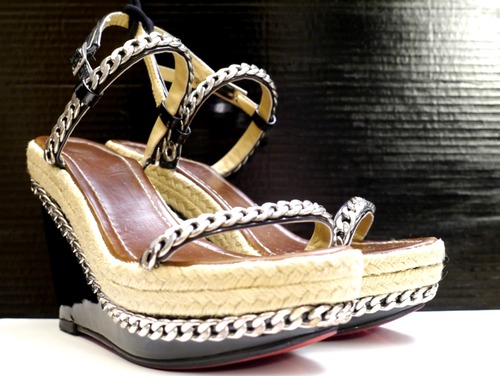 美品★ChristianLouboutin クリスチャンルブタン Macarena マカレナ エスパドリーユ ウェッジソール サンダル 37★ 夏の足元にインパクト♪