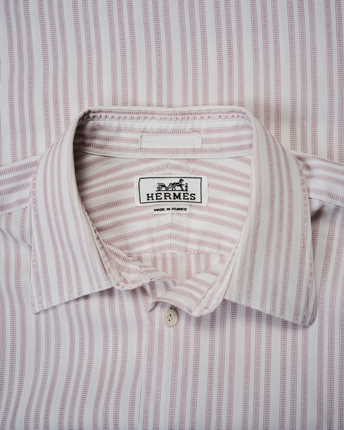 [Early 00's] “Hermès PARIS” Woven Stripe Regular Collar Cotton Shirt (Designed by Véronique Nichanian)
