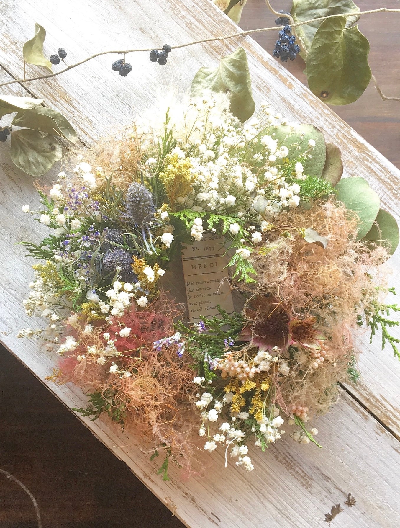 Antique wreath〜スモークツリーとかすみ草のリース○ドライフラワー