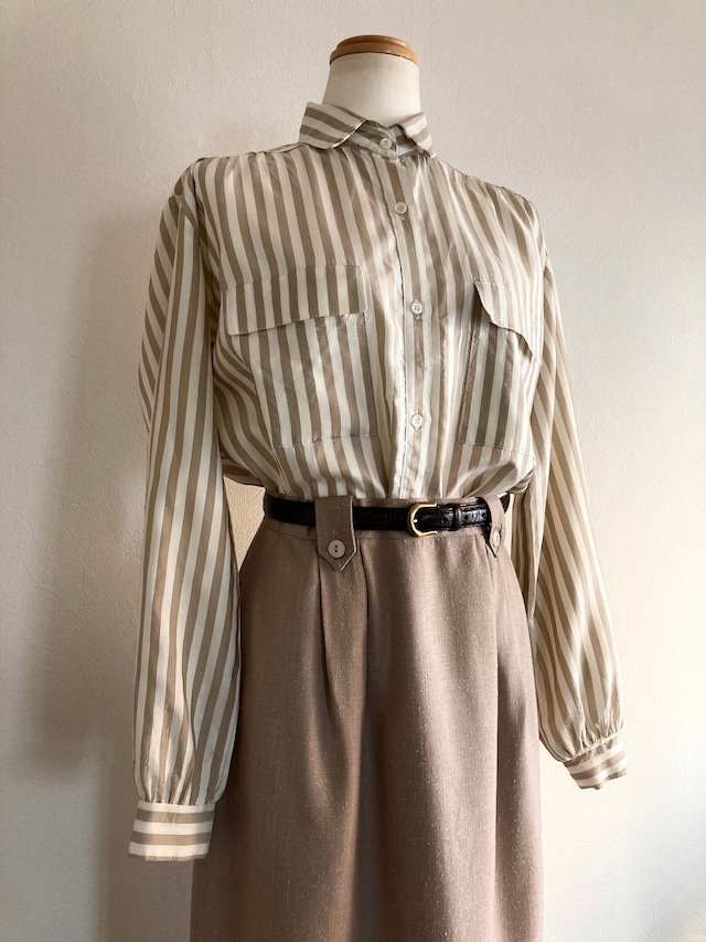 Vintage Beige Stripe Pocket Shirt