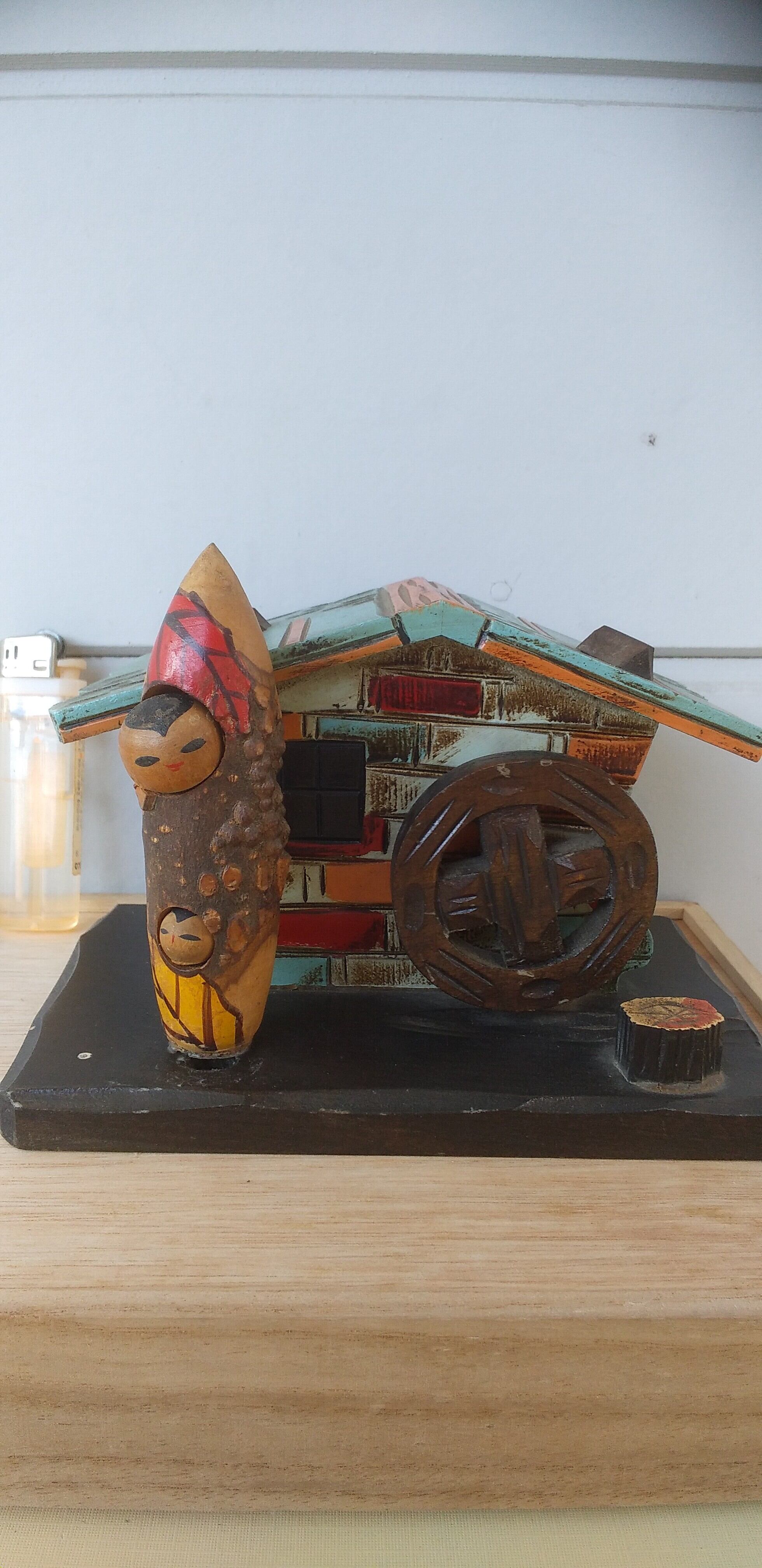 水車付きアンティークライト オルゴール付き木製ブックエンド 水車小屋