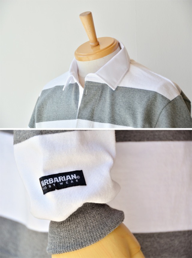 BARBARIAN(バーバリアン)長袖ボーダー12ozラガーシャツ(NFE-14)OXFORD X WHITE Lサイズ