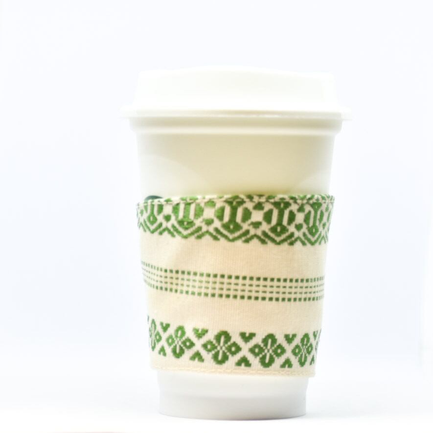 帯 カップスリーブ コーヒースリーブ リメイク 日本製 グリーン ホワイト - cup sleeve