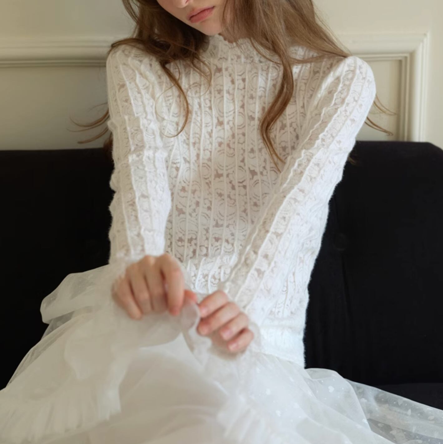 White ruffle lace tops