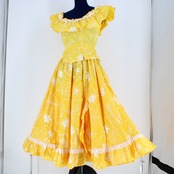 【フラダンス衣装】イエロー FANCY DRESS ファンシードレス 上下セット ツーピース セットアップ ティアレ柄 ホワイト 黄 白