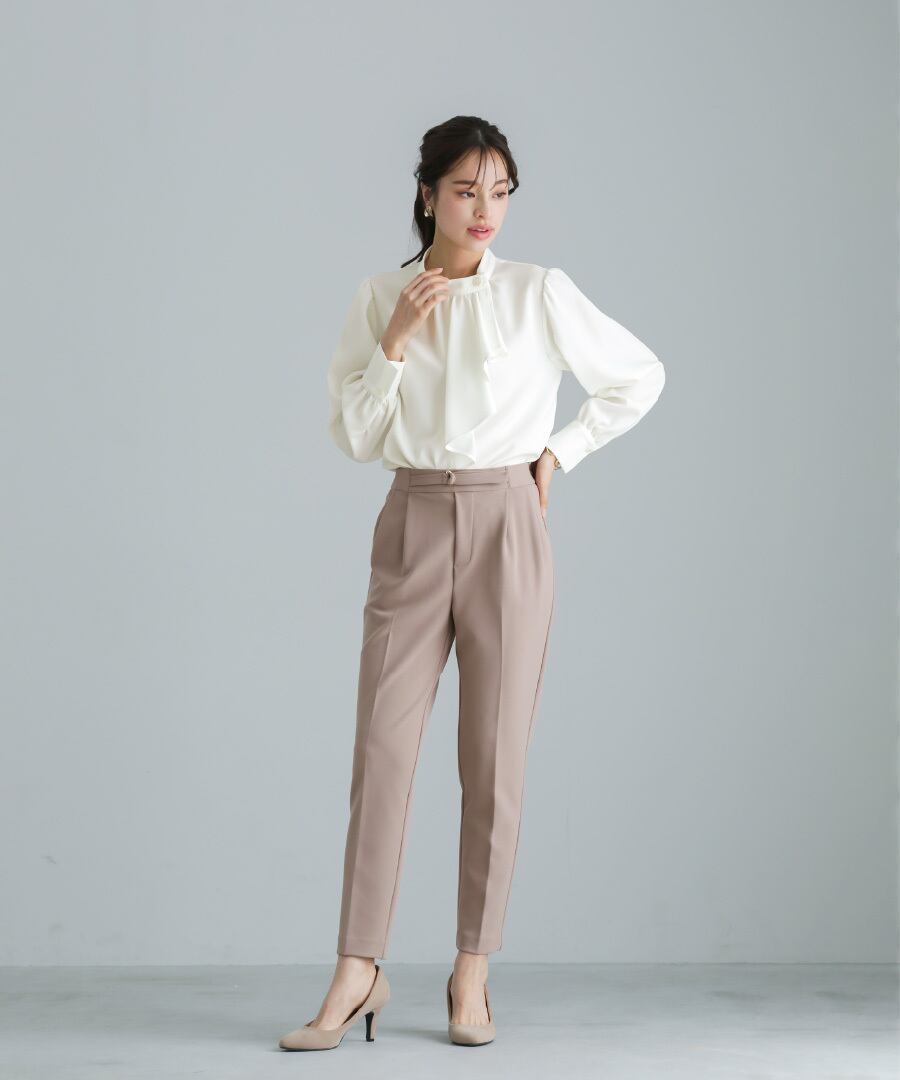 洗える 】 ソフトツイル・アシンメトリーフリルブラウス（775513