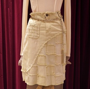 Fringe design denim skirt