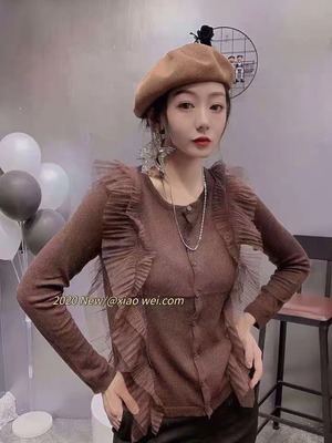 プリーツレース　クルーネックカーディガン　AJ111-026