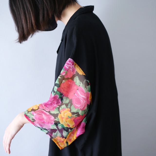 flower pattern sheer fabric sleeve design mode design shirt