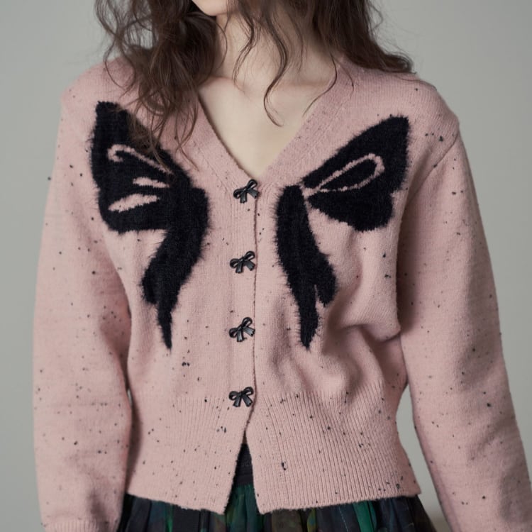 蝶モチーフデザインフェミニンVネックニットカーディガン R30062