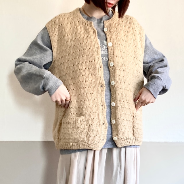 Vintage Ivory Hand Knit Pocket Vest