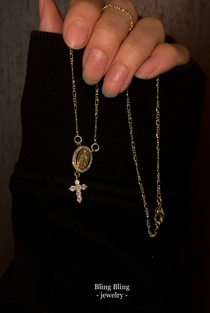 《CZ diamond》Row Mary Cross ネックレス