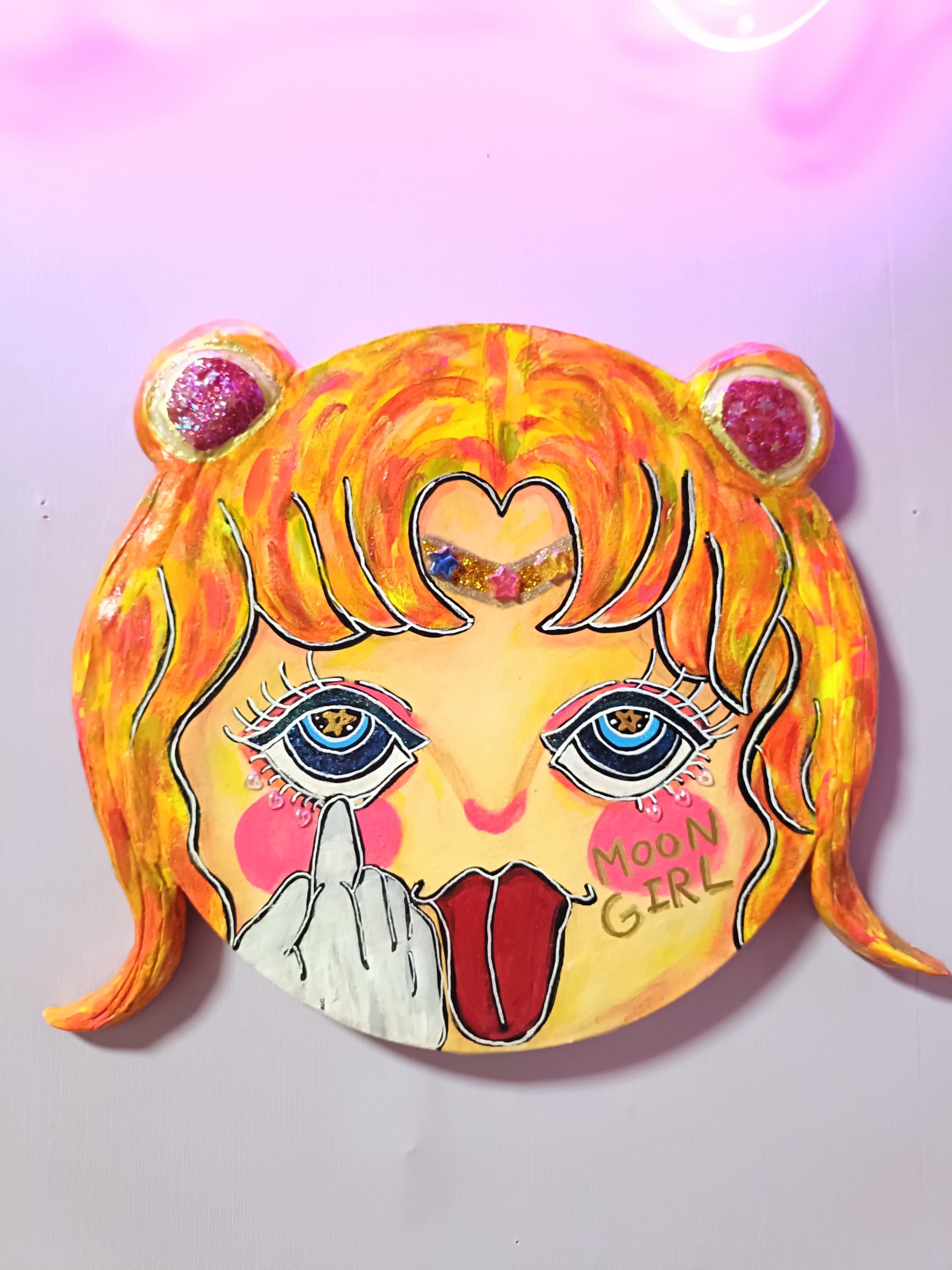 【一点物アート】MOON GIRL−月の子-【丸キャンバス】 丸キャンバス】MOON GIRL | Icono-Eye:Chikaオフィシャルショップ