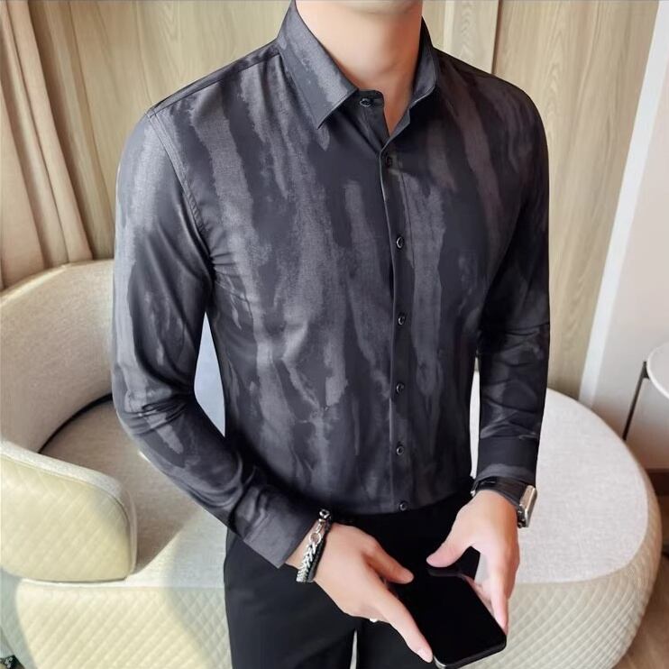 抽象柄 ボタンダウン レギュラーカラー 長袖シャツ 3color KA1263