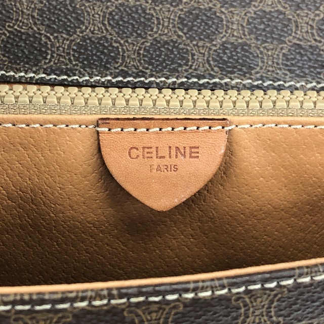 CELINE セリーヌ マカダム ショルダーバッグ ブラウン トリオンフ PVC vintage ヴィンテージ オールド a447fy