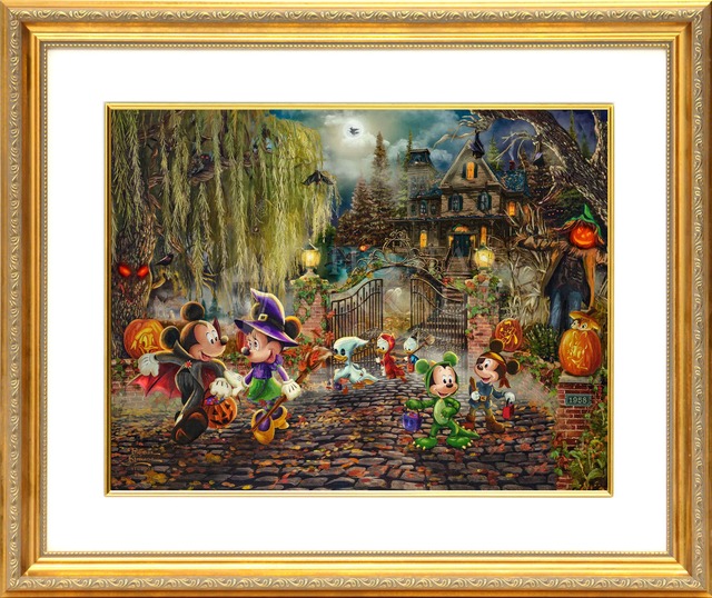 ディズニー絵画「ミッキー＆ミニー/ハロウィン ファン」額縁2種選択可 作品証明書 展示用フック付アートプリントポスター【インテリア】【Disney】【絵画インテリア】