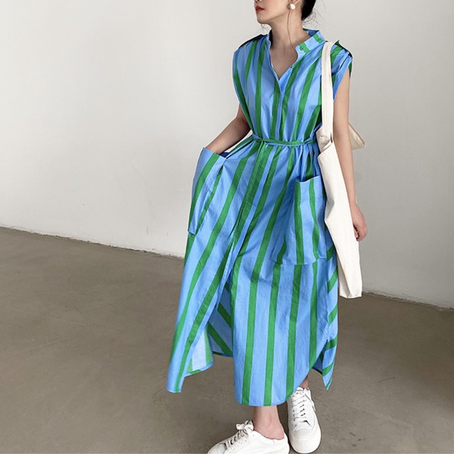Blue x green striped dress