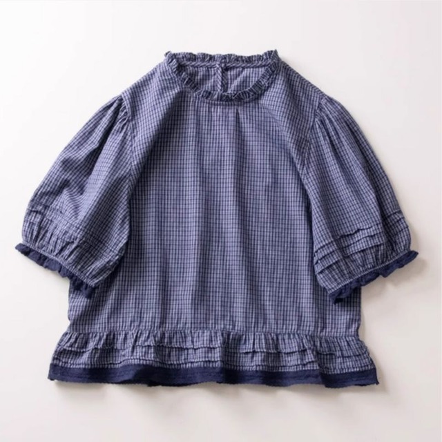 チェック柄パフスリーブブラウス　M0361