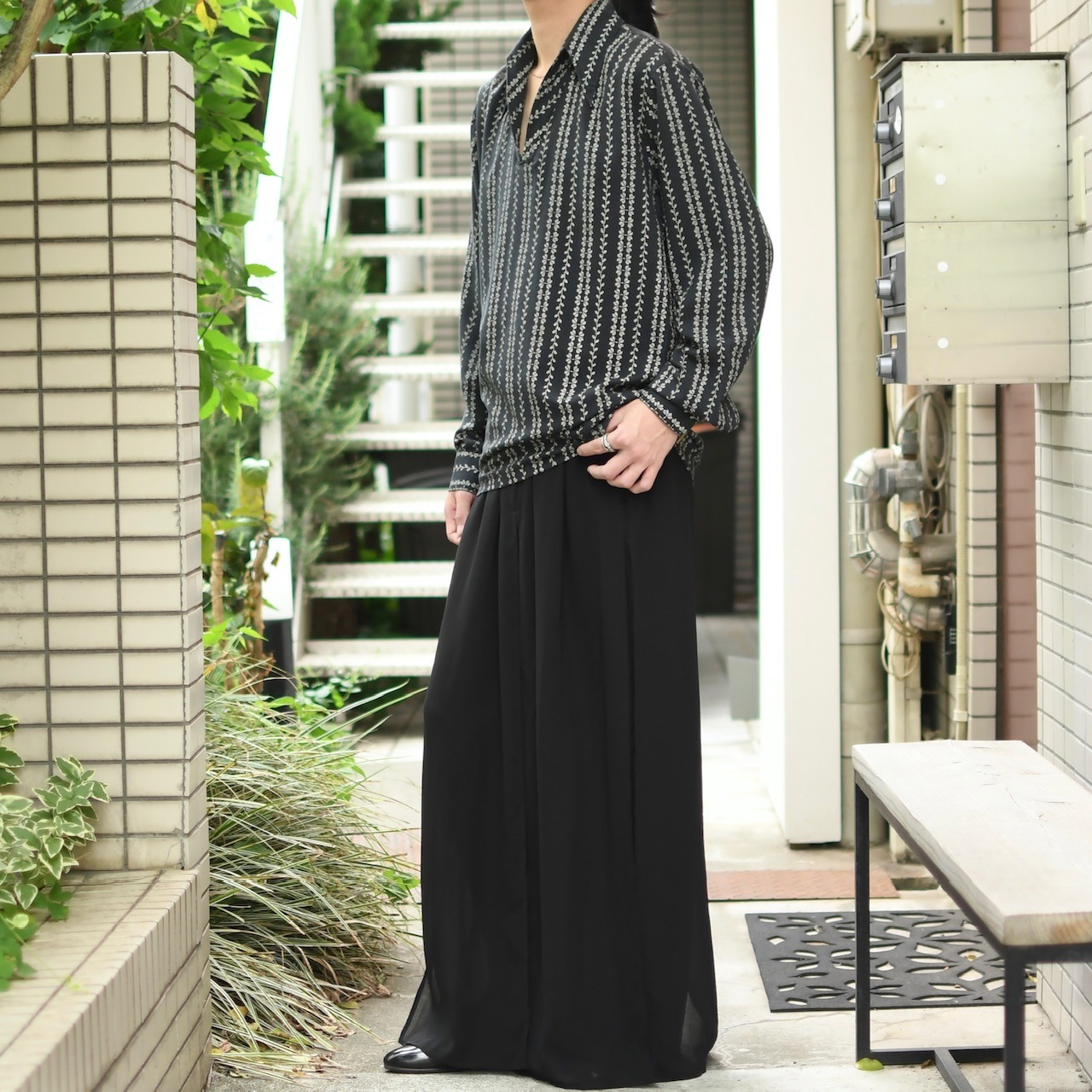 70's botanical stripe pattern pullover shirt