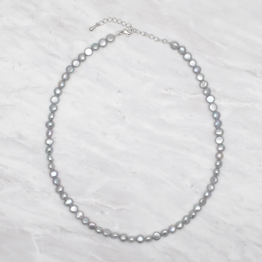 落ち着いたグレーブルー 約5.0mm 淡水パール ネックレス