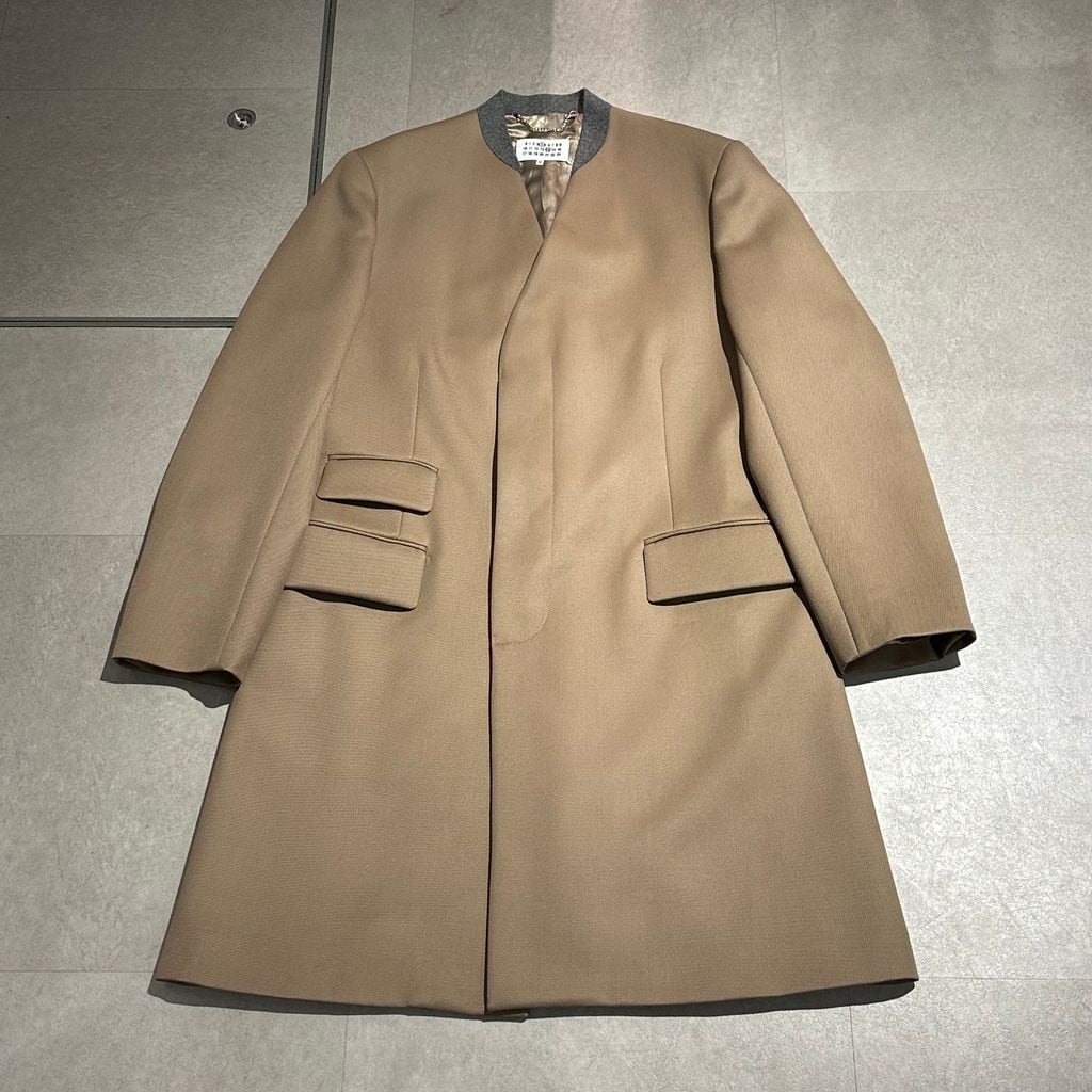 H&M Maison Martin Margielaノーカラー コート ベージュ Maison Margiela メゾンマルジェラ 23AW WOOL CAVALRY COAT ノー