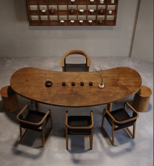 和モダン 茶テーブル 無垢材 天然木 茶道具 お茶セット 座卓 ローテーブル 和風 アジアン ダイニングテーブル 木製テーブル ナチュラル インテリア 流線形 曲線美 チェアセット