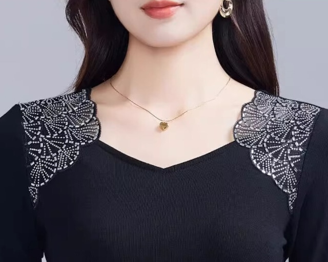 ショルダーレース スクエアネック ロングスリーブ カットソー ds1081