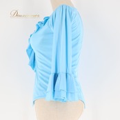 フラメンコ 衣装 トップス ブラウス 水色 無地 フリル ダンス パーティ 発表会 レッスン 練習着 ブルー系 スカイブルー 大人用 レディース 踊り用 おしゃれ お出かけ フォーマル コスチューム