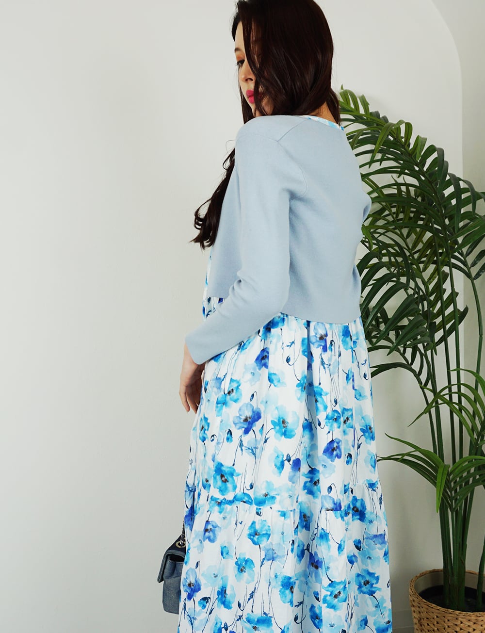 フラワーコットンティアードワンピース blue×white | amin pur