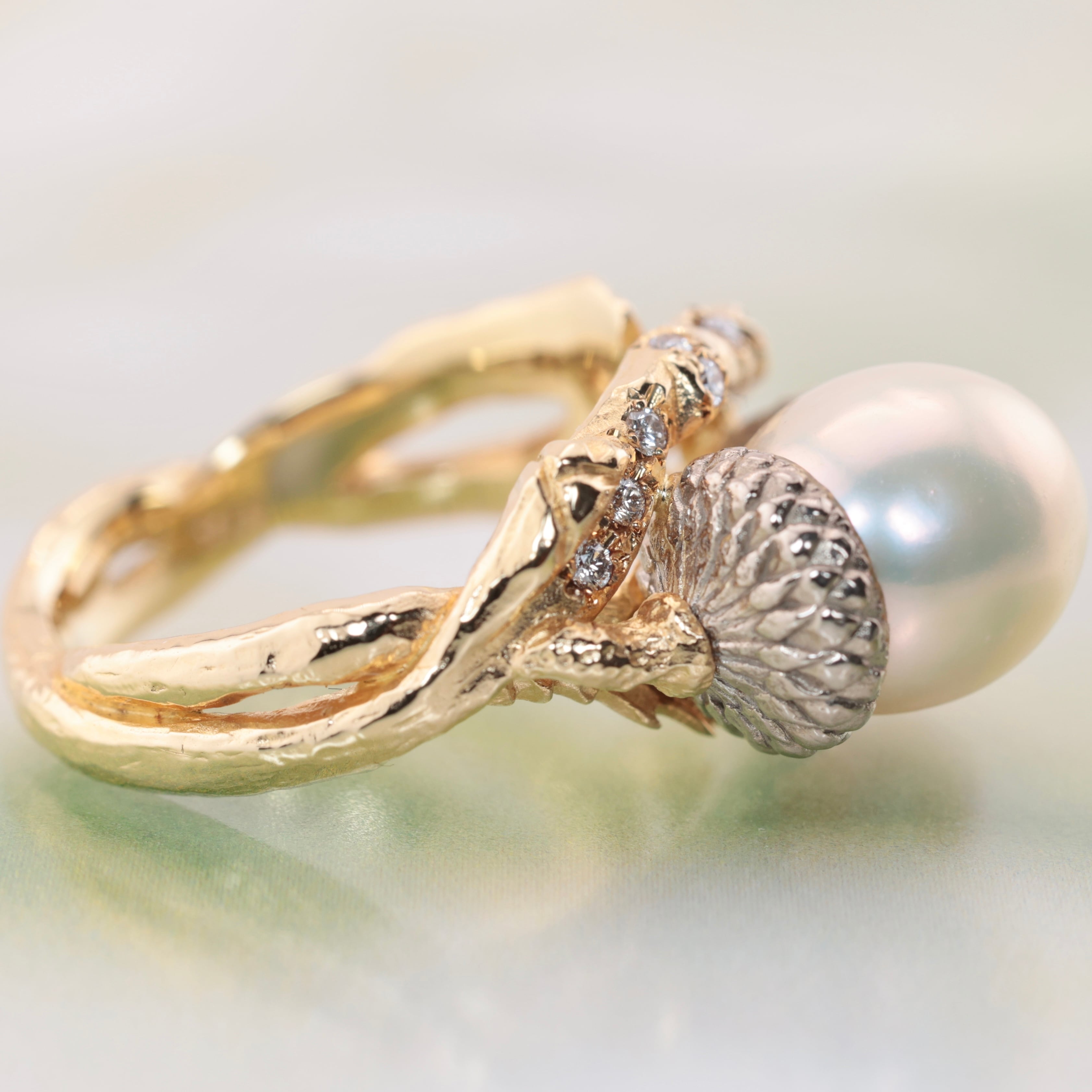 K18 真珠　ダイヤモンドリング　18金ダイヤ指輪　刻印 750　ゴールドリング