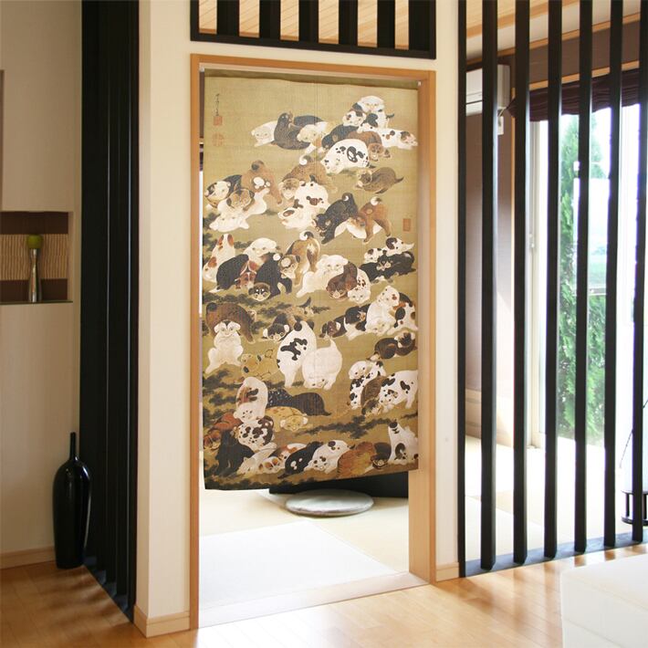受注生産】【のれん】伊藤若冲 百犬図 幅85x丈150cm 91278 | のれん工房