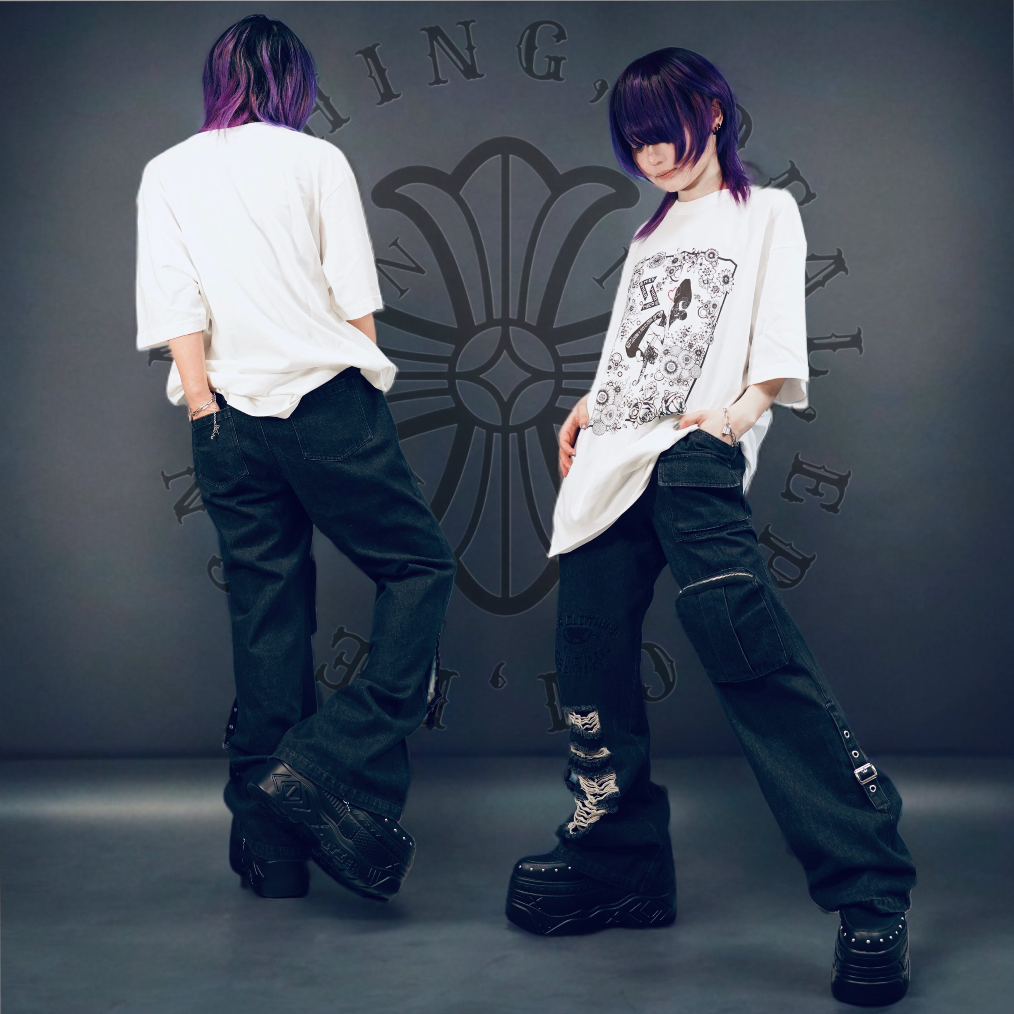 【専用】NieR 半袖カットソー＋デニム 週末新作プレゼント60%OFF》FRONT ZIP POCKET CARGO DENIM PANTS