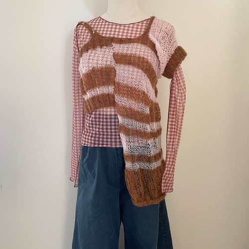 hisakanao/knit pink&brown