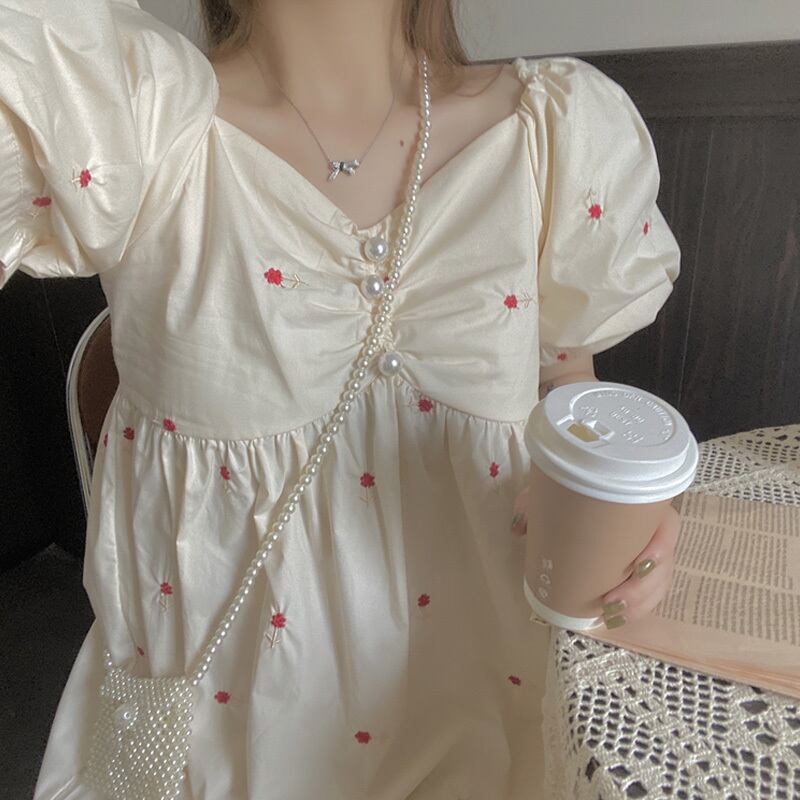 水玉カラードレス サマールーズ薄手スリーブ半袖スカート ショート ハーフスリーブ 夏物 スクウェア 萌量不足67817684841